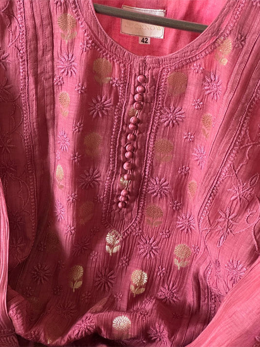 Wine Shade Shade Zari Chanderi Chikankari Ready to Wear Tunics