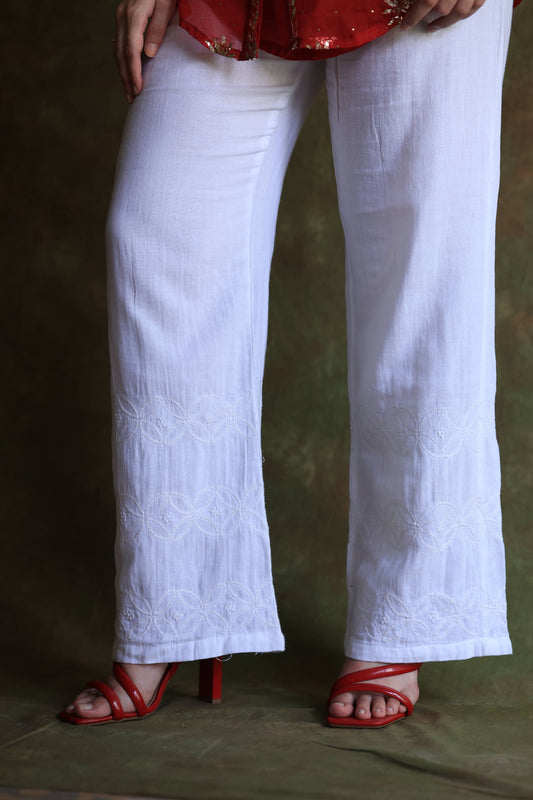 Women's Lucknowi Handcrafted Cotton Chikankari Straight Pant