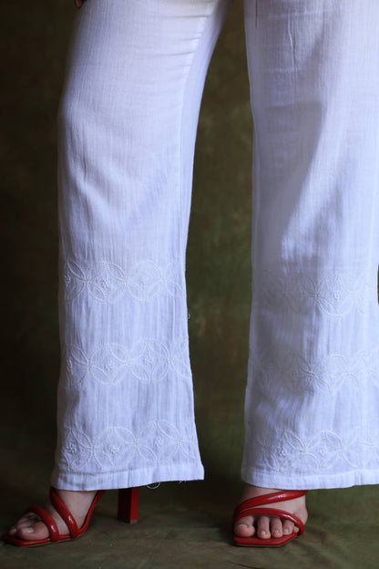 Women's Lucknowi Handcrafted Cotton Chikankari Straight Pant