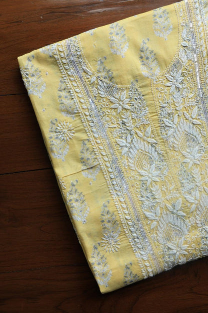 Yellow Cotton Unstitched Kurta Fabrics