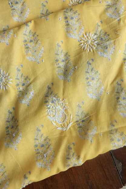 Yellow Cotton Unstitched Kurta Fabrics