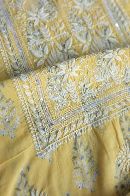 Yellow Cotton Unstitched Kurta Fabrics