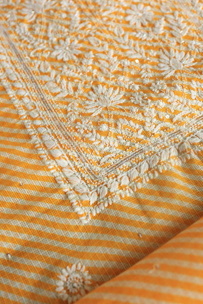 Yellow Kota Chikankari Unstitched Women's Kurta Fabric
