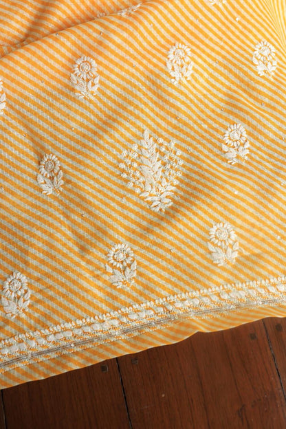 Yellow Kota Chikankari Unstitched Women's Kurta Fabric