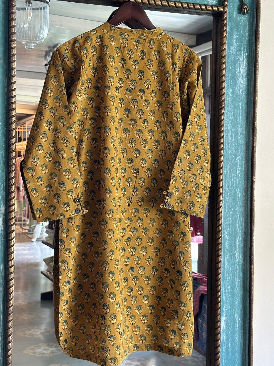 Yellow Ajrak Multi Shade Cotton Short Kurta