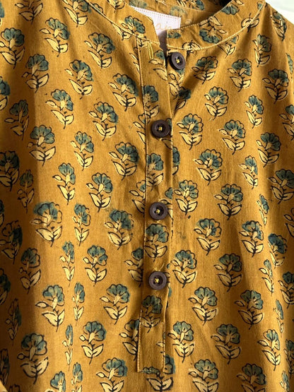 Yellow Ajrak Multi Shade Cotton Short Kurta