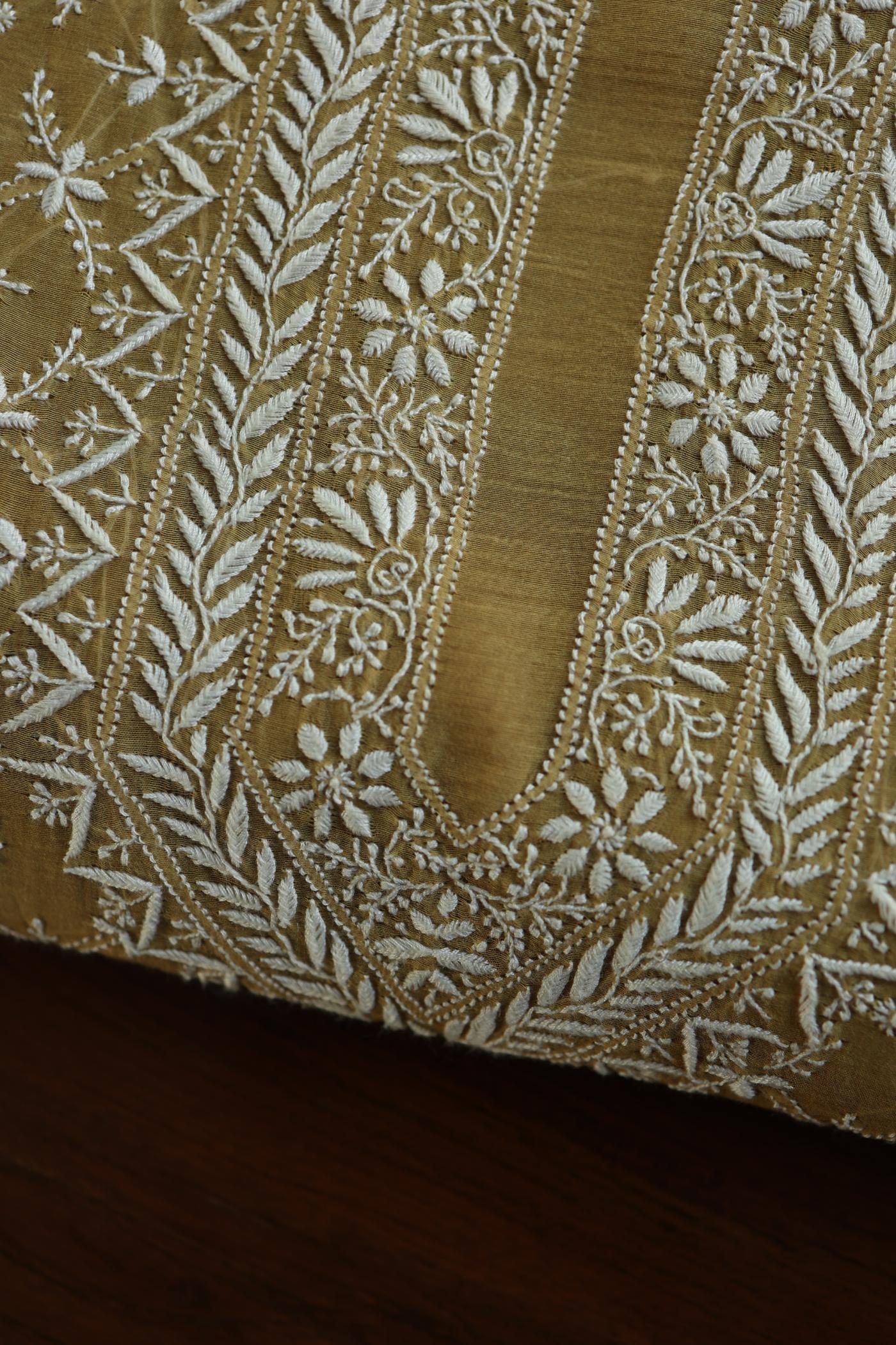 Yellow All Over Chikankari Malmal Unstitched Men's Kurtas Fabric