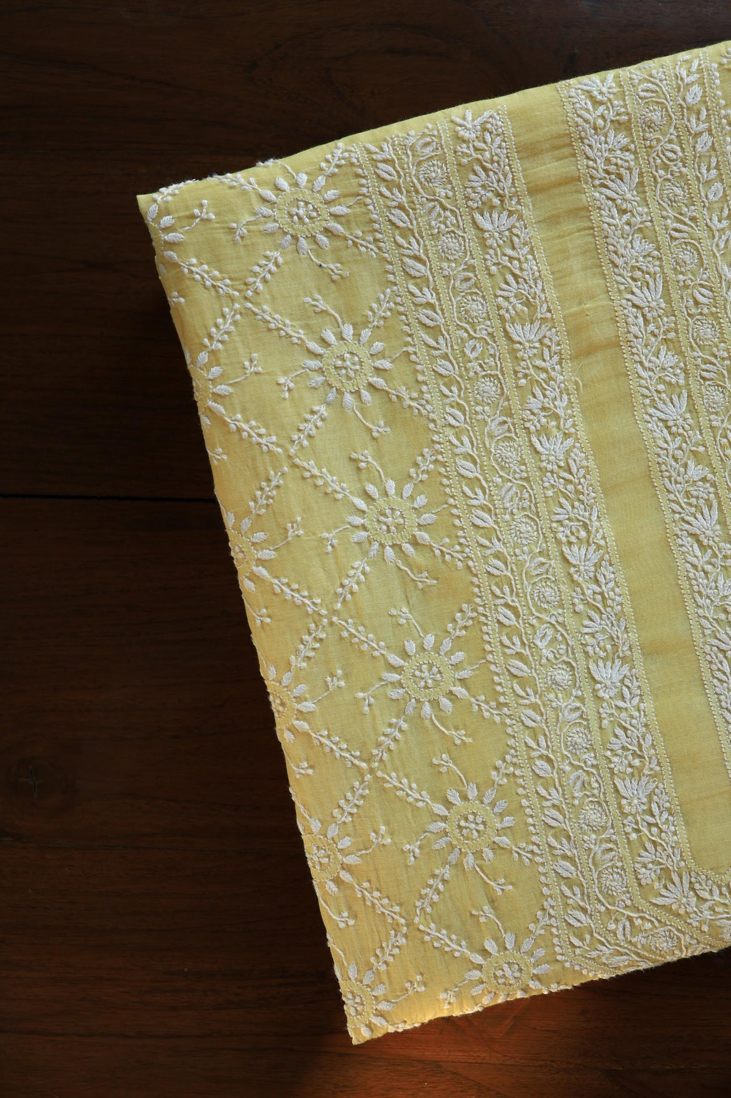 Yellow All Over Chikankari Malmal Unstitched Men's Kurtas Fabric