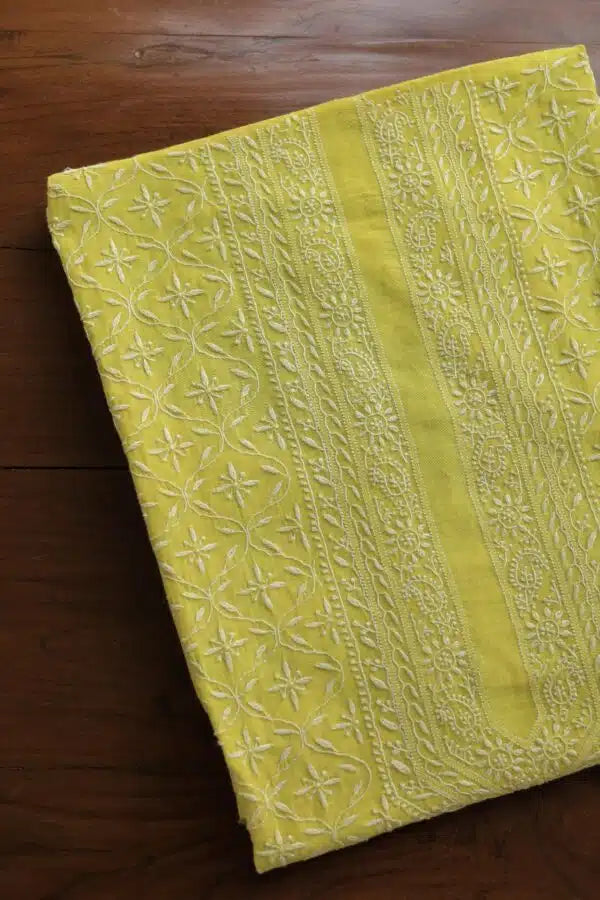Yellow All Over Chikankari Malmal Unstitched Men's Kurtas Fabric