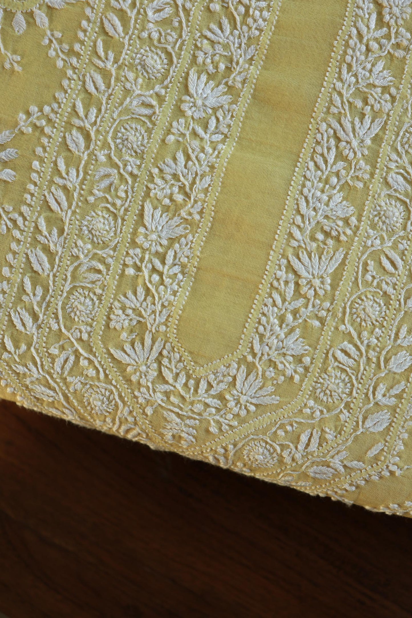 Yellow All Over Chikankari Malmal Unstitched Men's Kurtas Fabric