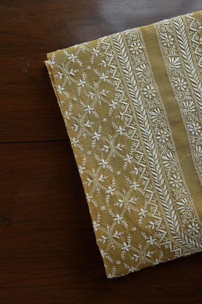 Yellow All Over Chikankari Malmal Unstitched Men's Kurtas Fabric