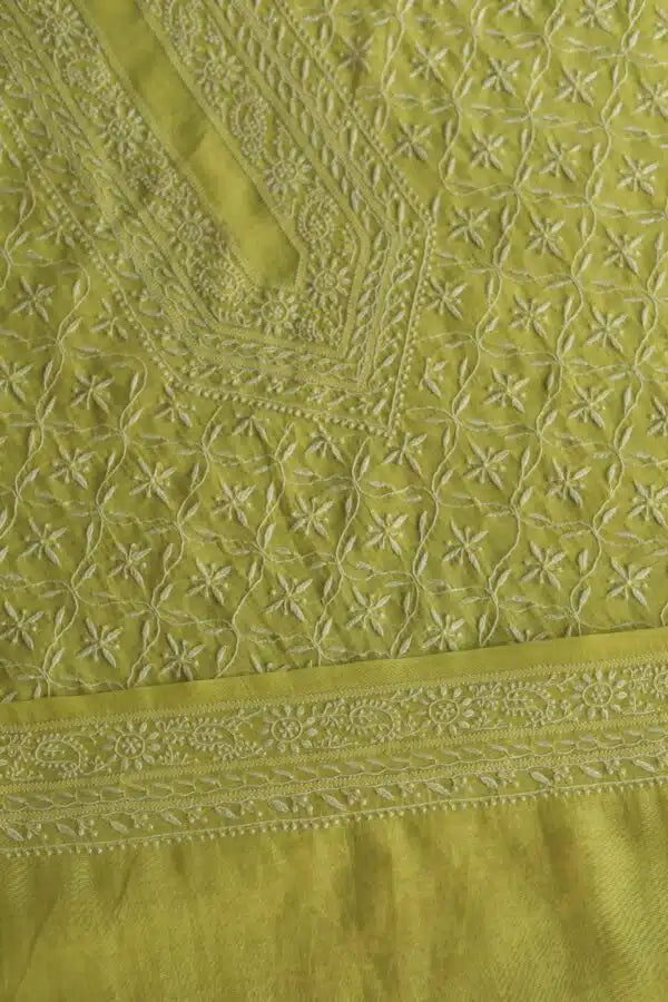 Yellow All Over Chikankari Malmal Unstitched Men's Kurtas Fabric
