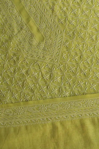 Yellow All Over Chikankari Malmal Unstitched Men's Kurtas Fabric