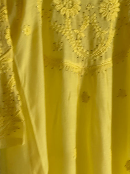 Yellow Chanderi Mukaish Kamdani Short Kurti