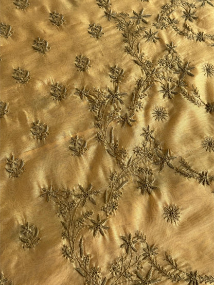 Yellow Chanderi Saree with Chikankari Embroidery & Banarasi Zari Border