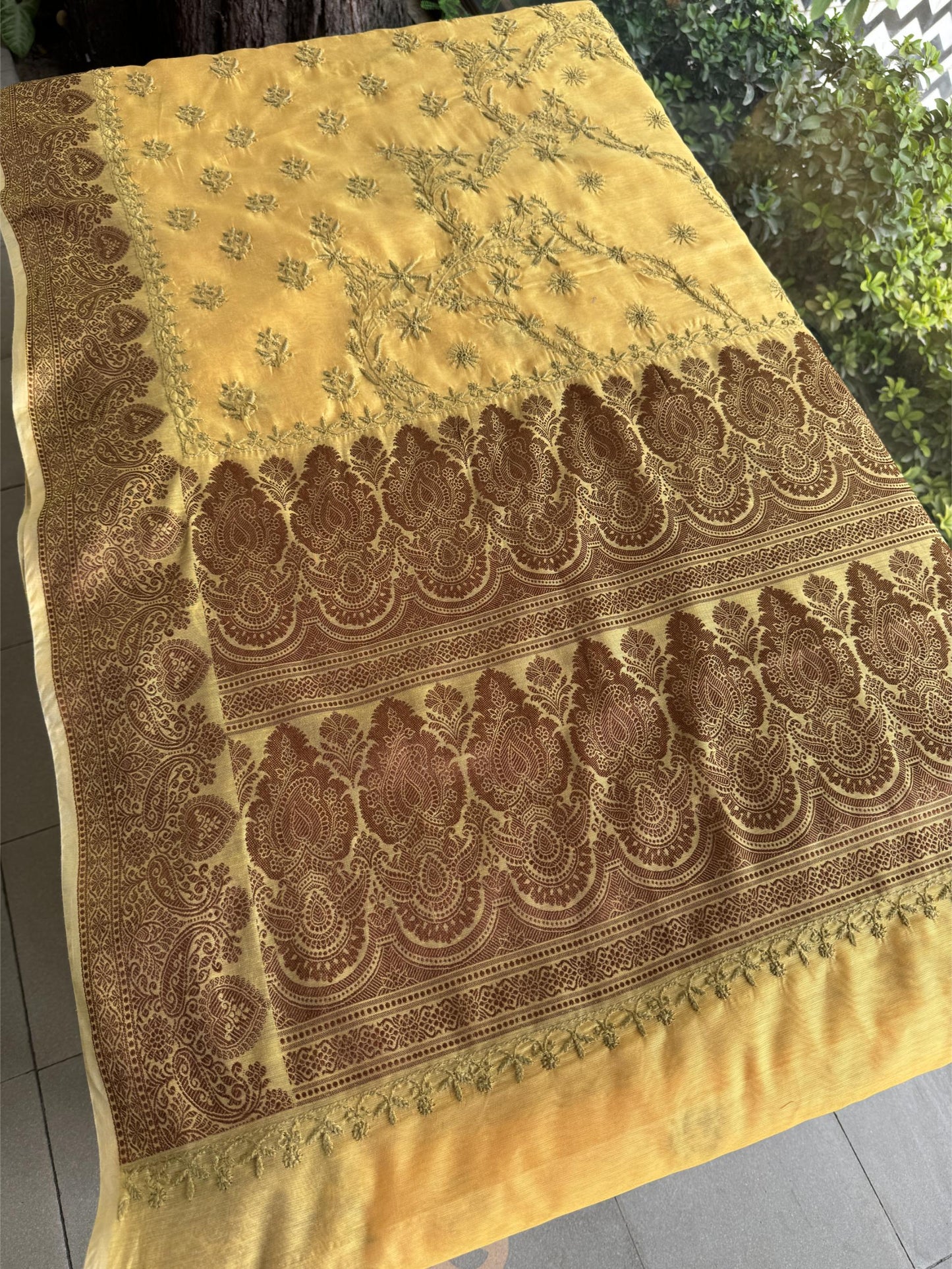 Yellow Chanderi Saree with Chikankari Embroidery & Banarasi Zari Border