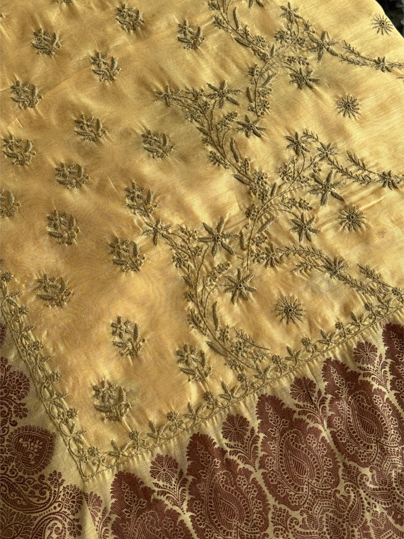 Yellow Chanderi Saree with Chikankari Embroidery & Banarasi Zari Border