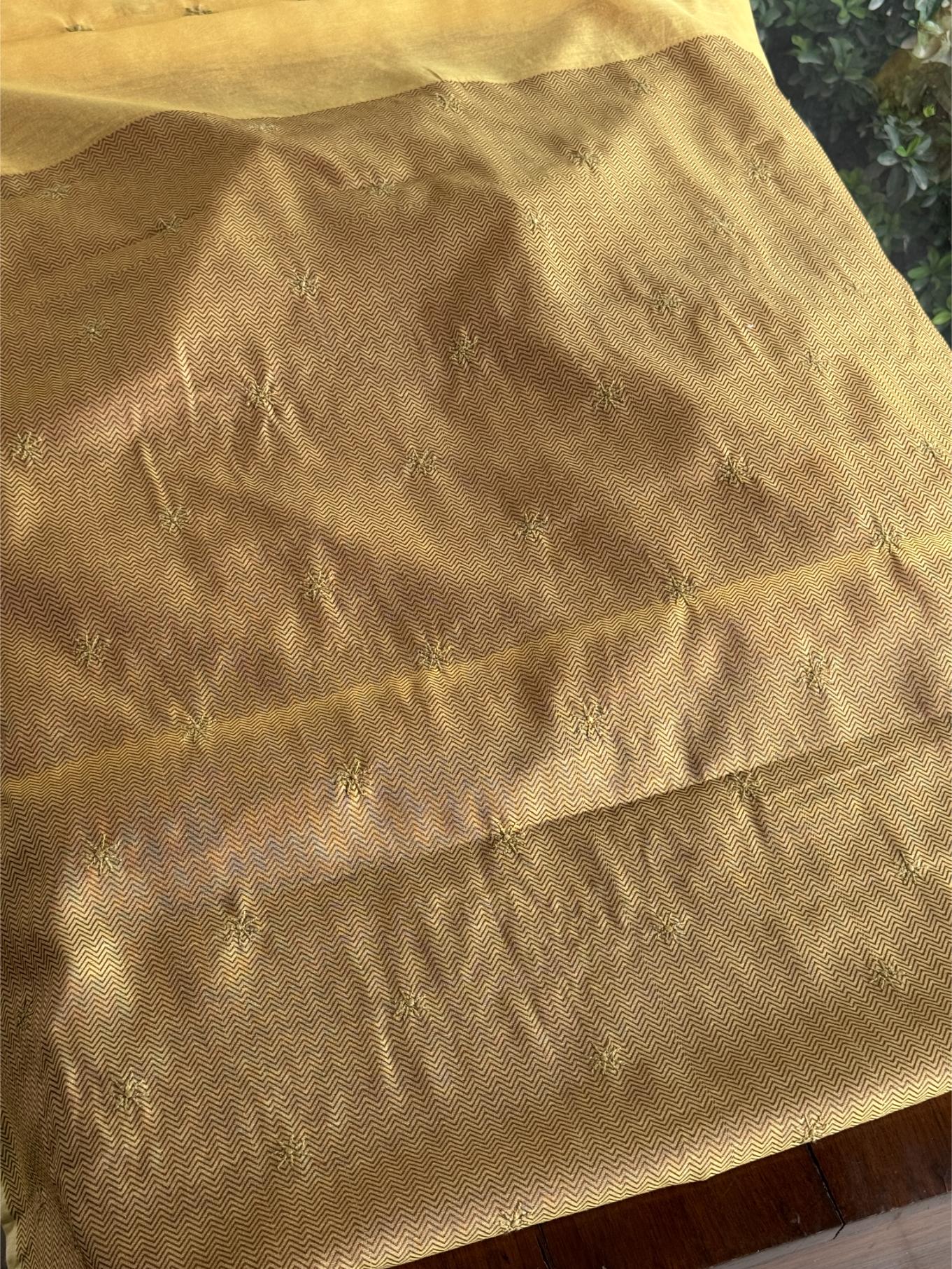 Yellow Chanderi Saree with Chikankari Embroidery & Banarasi Zari Border
