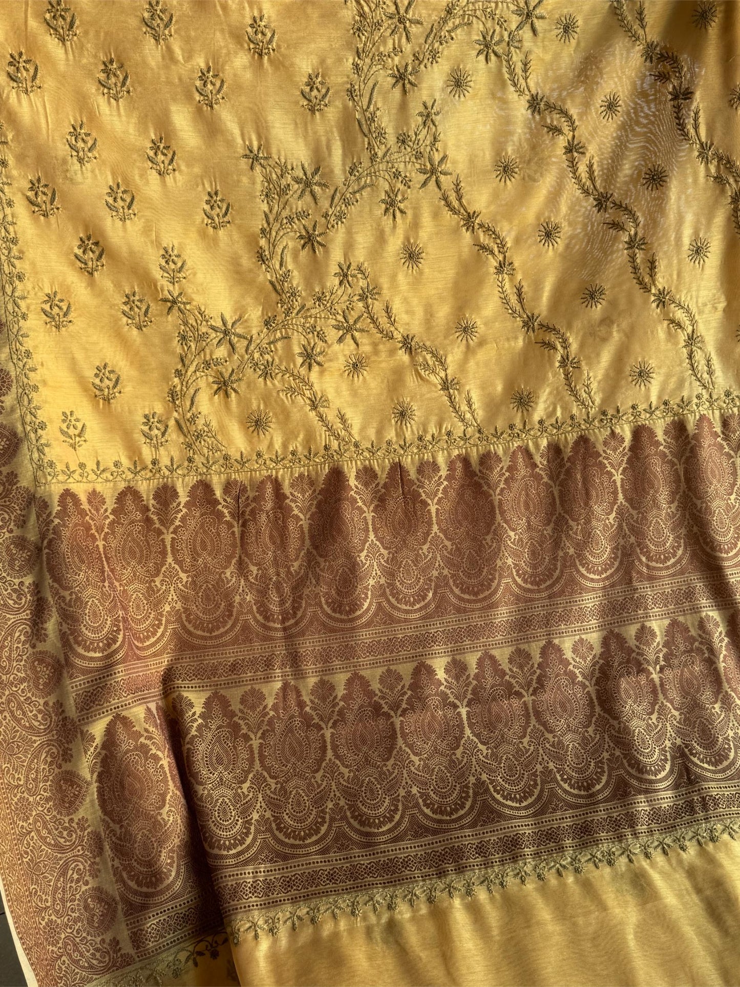 Yellow Chanderi Saree with Chikankari Embroidery & Banarasi Zari Border