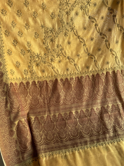 Yellow Chanderi Saree with Chikankari Embroidery & Banarasi Zari Border