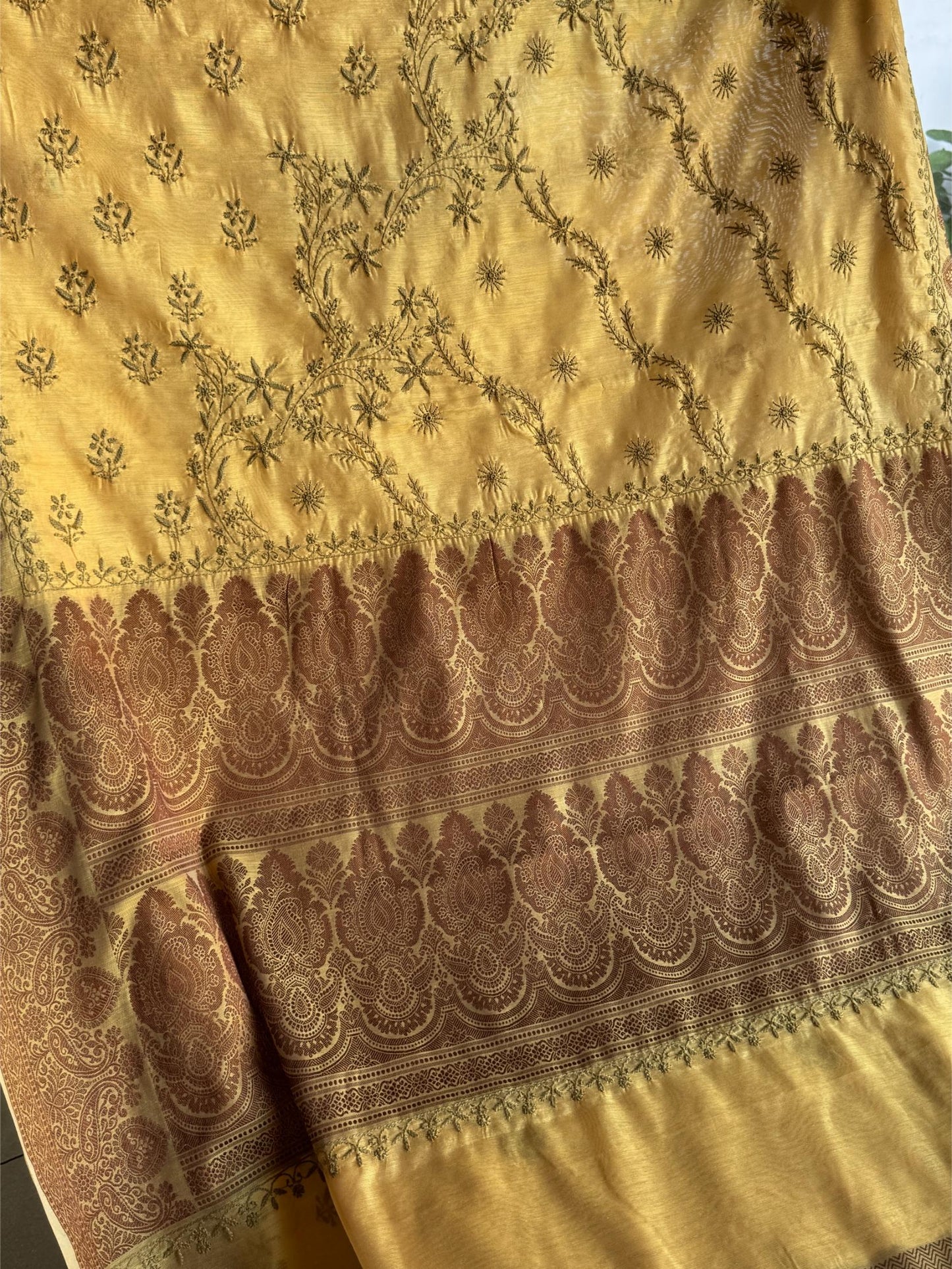 Yellow Chanderi Saree with Chikankari Embroidery & Banarasi Zari Border