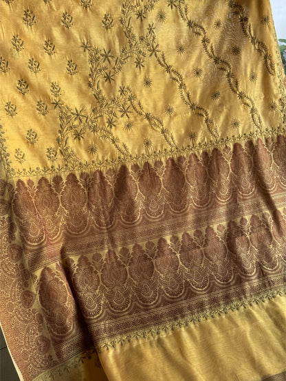 Yellow Chanderi Saree with Chikankari Embroidery & Banarasi Zari Border