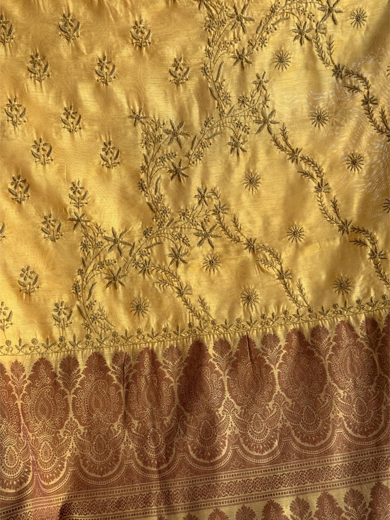 Yellow Chanderi Saree with Chikankari Embroidery & Banarasi Zari Border