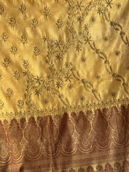 Yellow Chanderi Saree with Chikankari Embroidery & Banarasi Zari Border