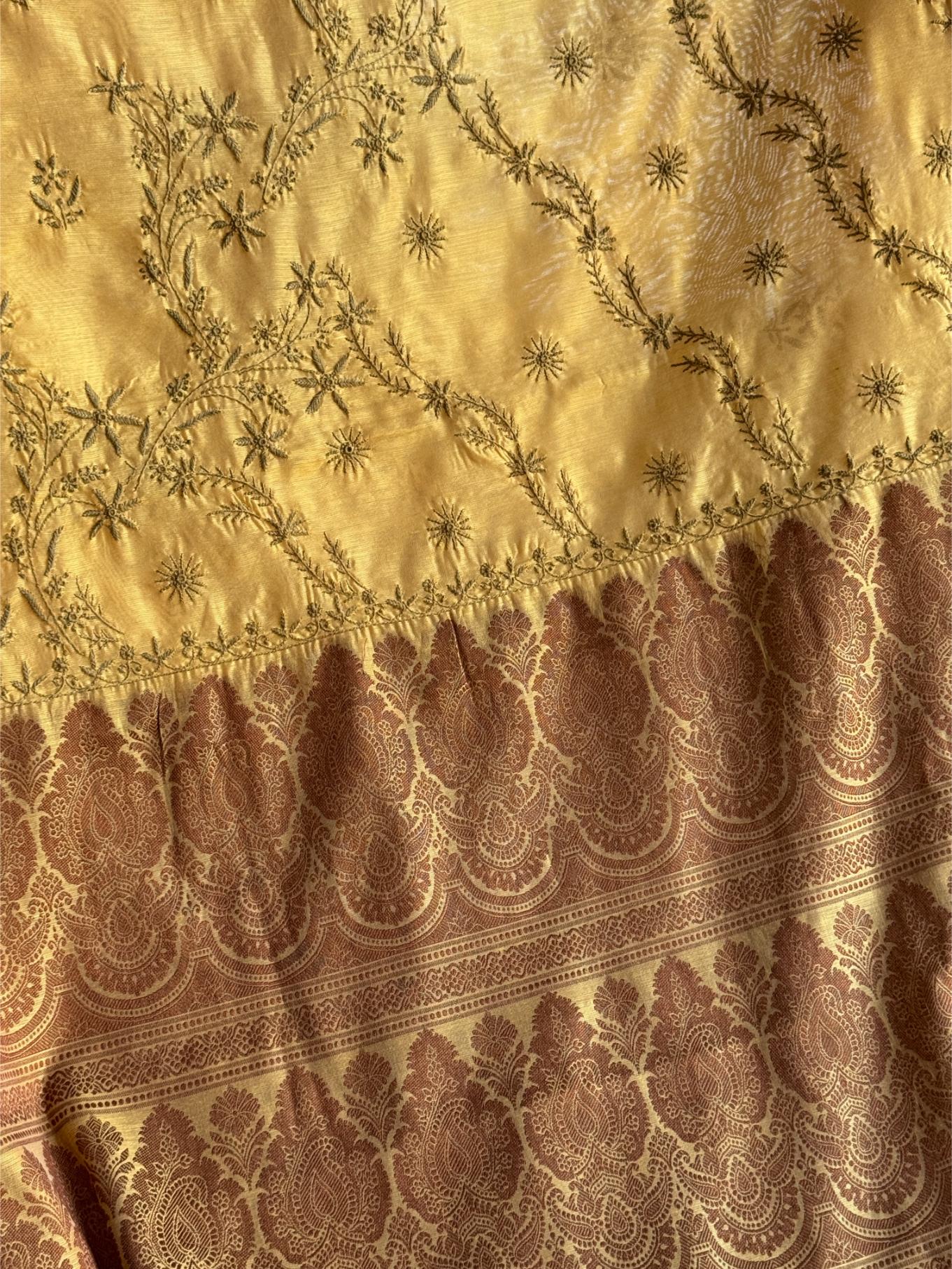 Yellow Chanderi Saree with Chikankari Embroidery & Banarasi Zari Border