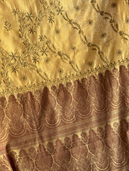 Yellow Chanderi Saree with Chikankari Embroidery & Banarasi Zari Border