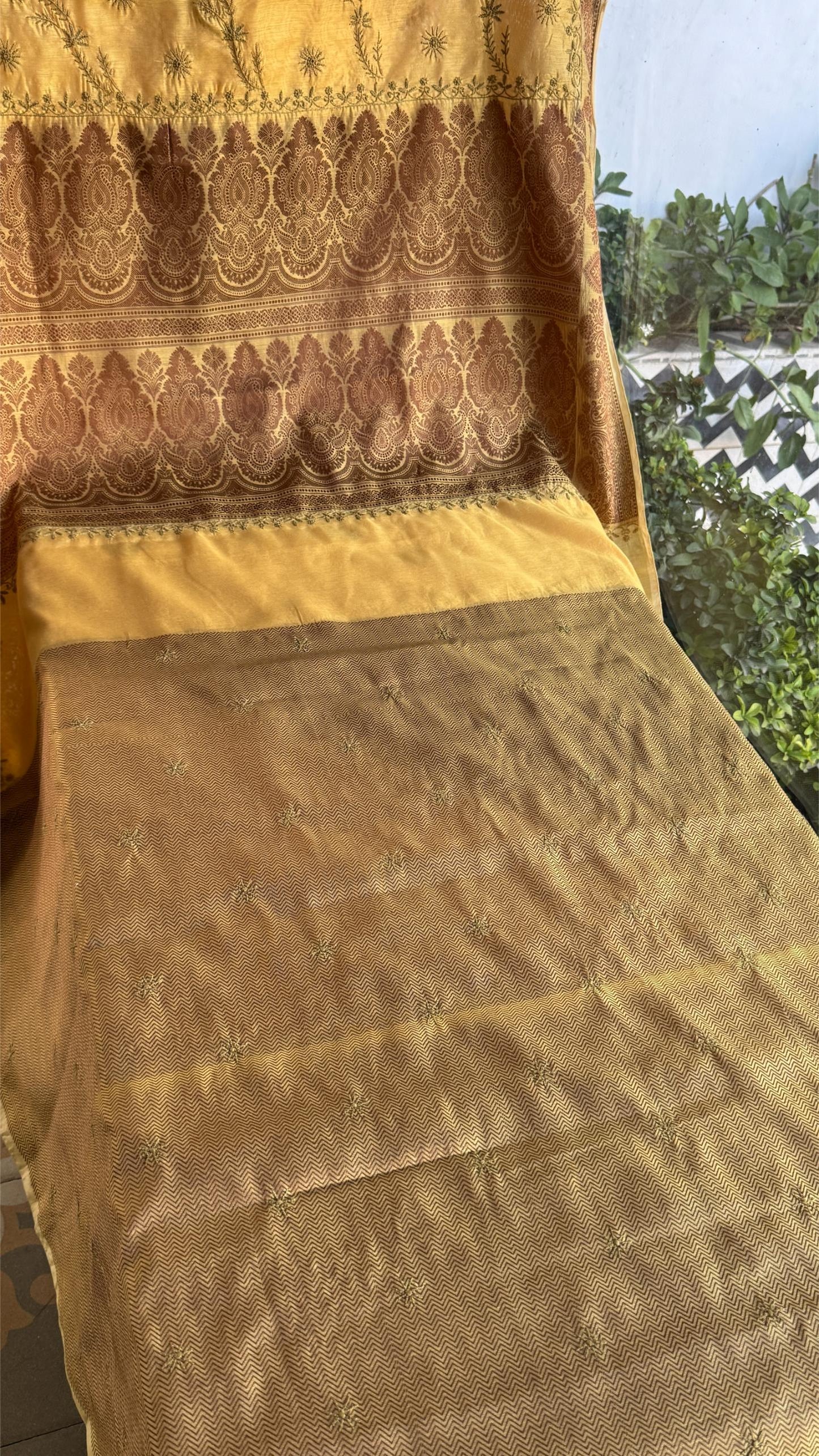 Yellow Chanderi Saree with Chikankari Embroidery & Banarasi Zari Border
