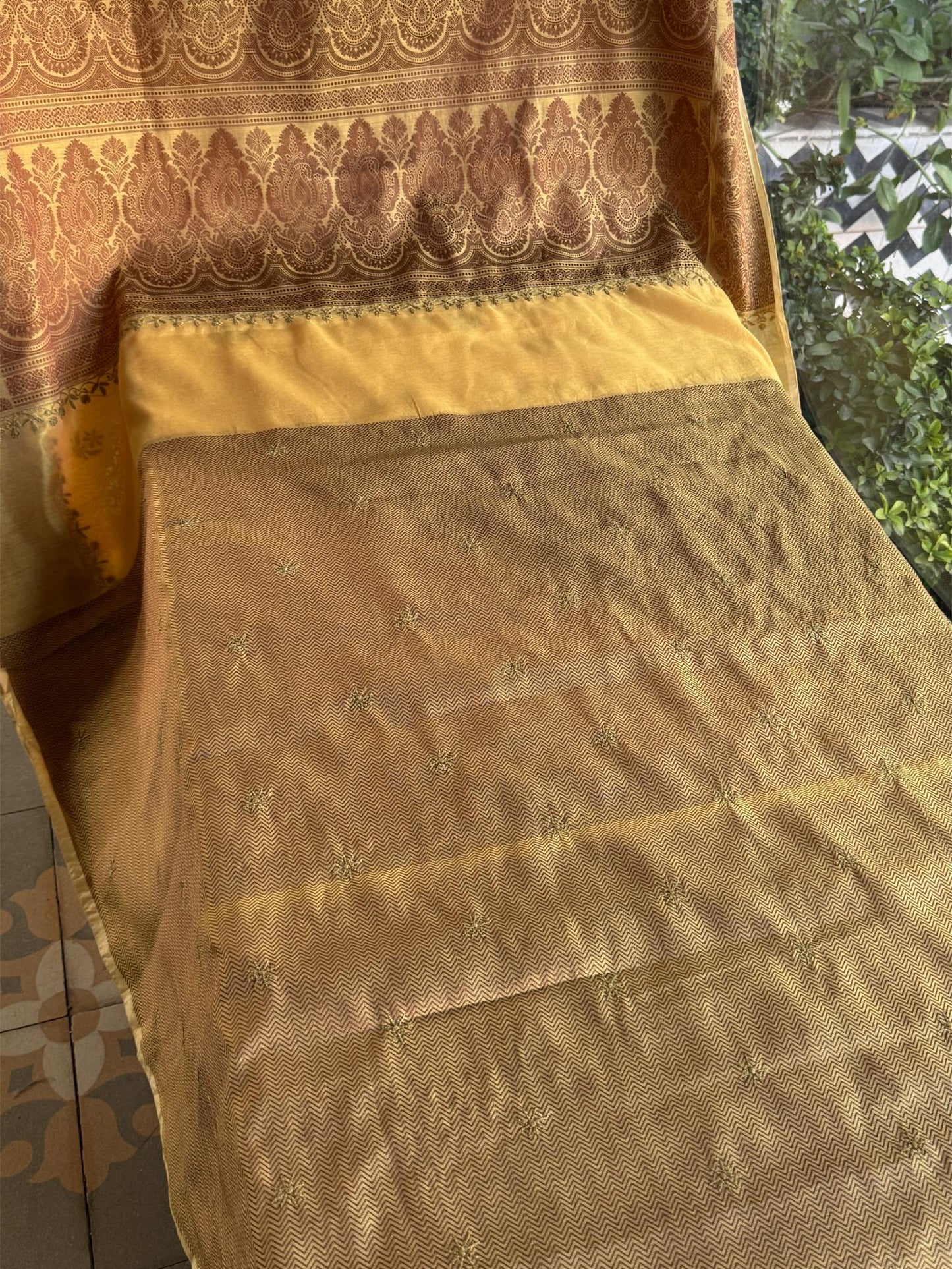 Yellow Chanderi Saree with Chikankari Embroidery & Banarasi Zari Border