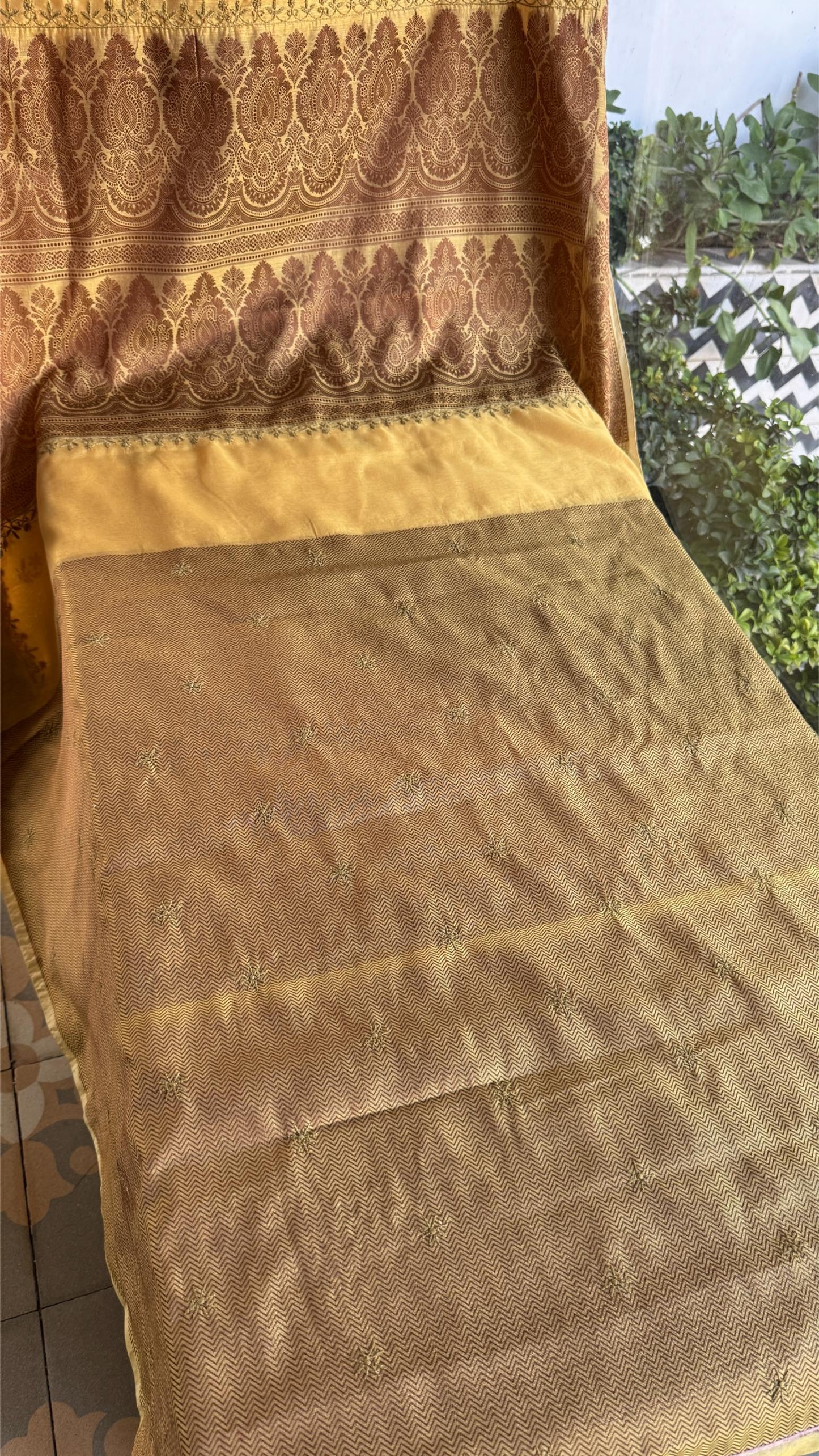 Yellow Chanderi Saree with Chikankari Embroidery & Banarasi Zari Border