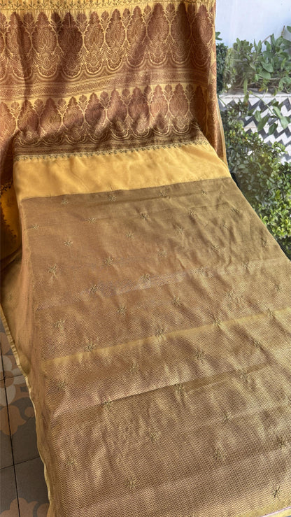 Yellow Chanderi Saree with Chikankari Embroidery & Banarasi Zari Border