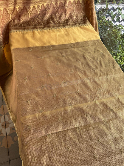 Yellow Chanderi Saree with Chikankari Embroidery & Banarasi Zari Border