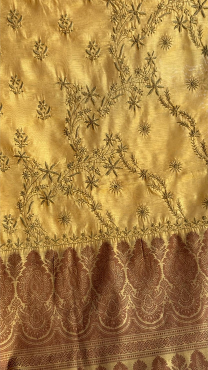 Yellow Chanderi Saree with Chikankari Embroidery & Banarasi Zari Border