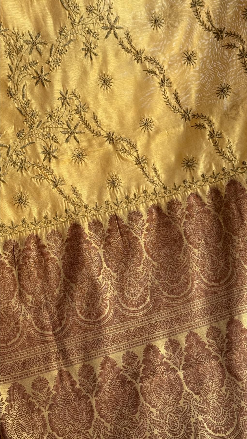 Yellow Chanderi Saree with Chikankari Embroidery & Banarasi Zari Border
