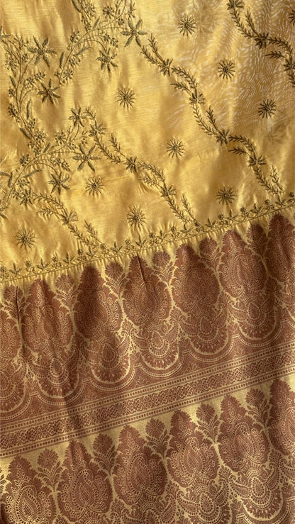 Yellow Chanderi Saree with Chikankari Embroidery & Banarasi Zari Border