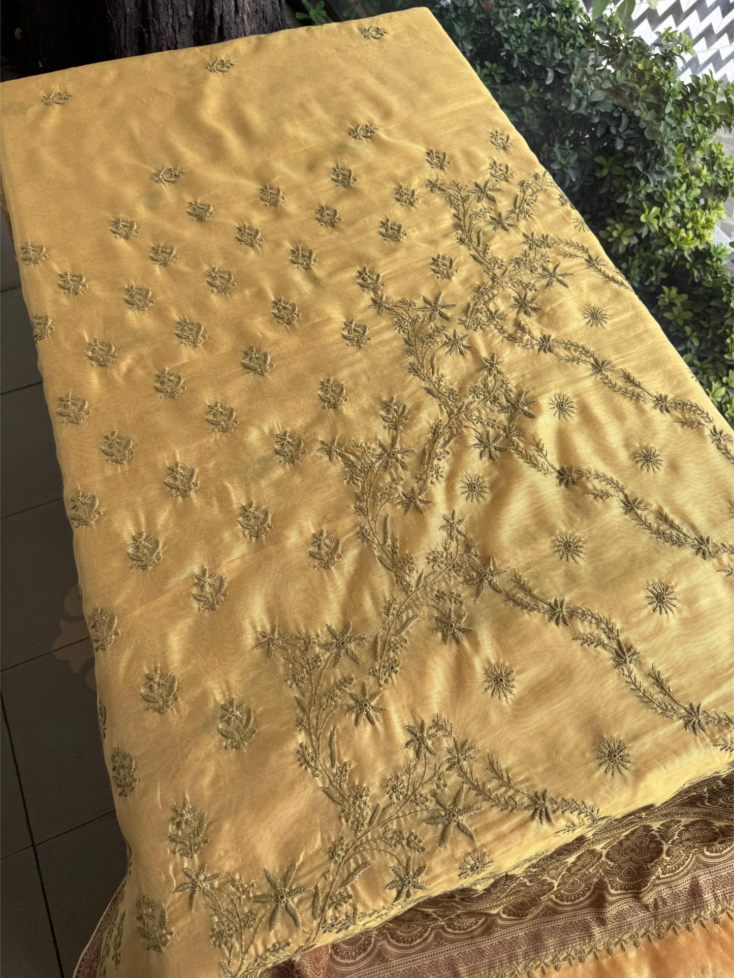Yellow Chanderi Saree with Chikankari Embroidery & Banarasi Zari Border