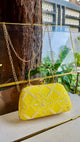 Yellow Chikankari With Ari Work Sling Clutch