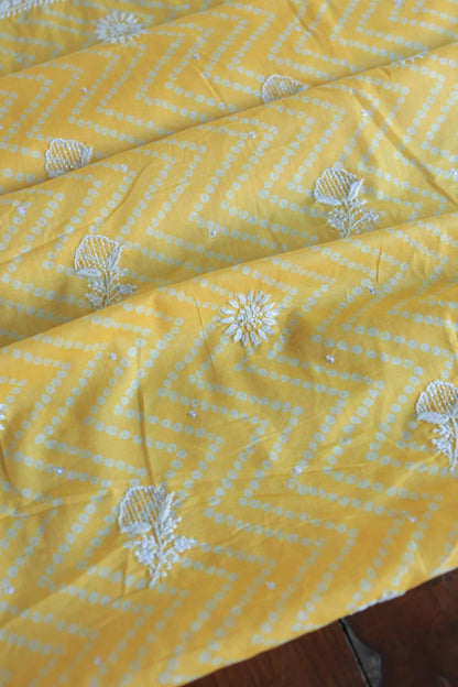 Yellow Cotton Chikankari Unstitched Kurta Fabrics