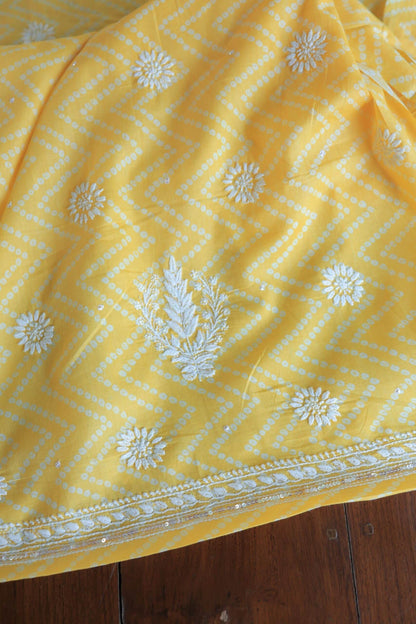 Yellow Cotton Chikankari Unstitched Kurta Fabrics