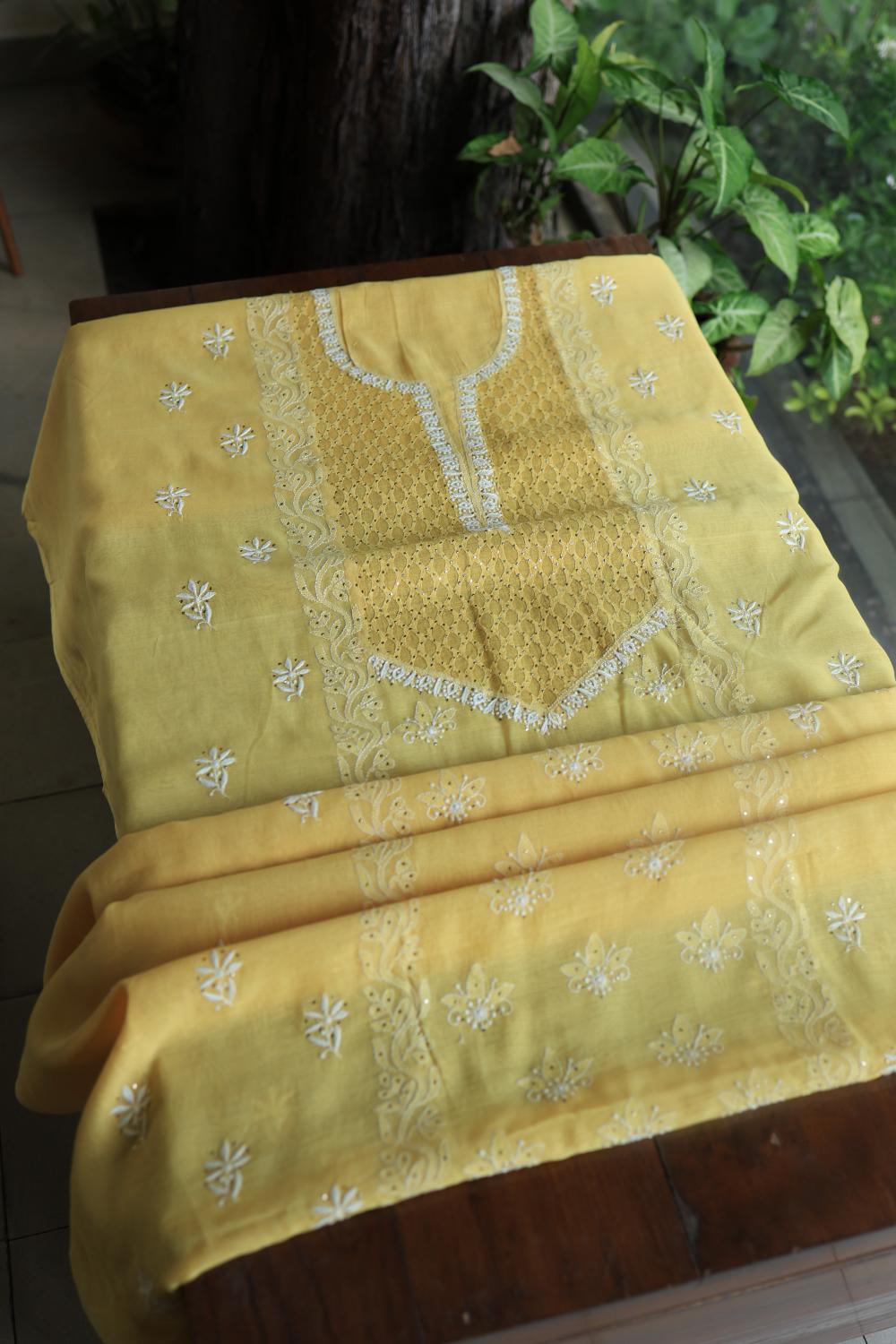 Yellow Daraz Chikankari Kurta Fabrics