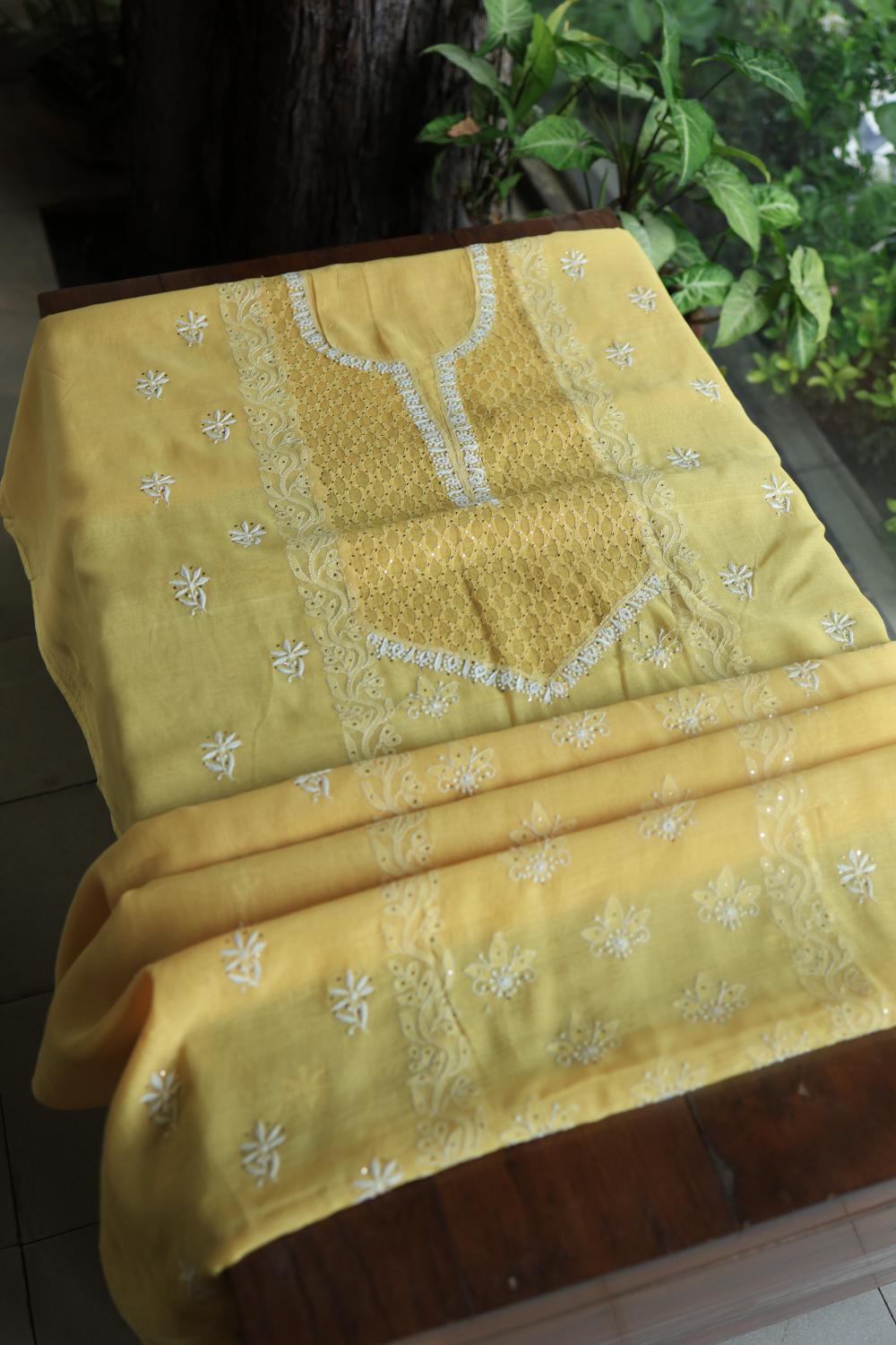 Yellow Daraz Chikankari Kurta Fabrics