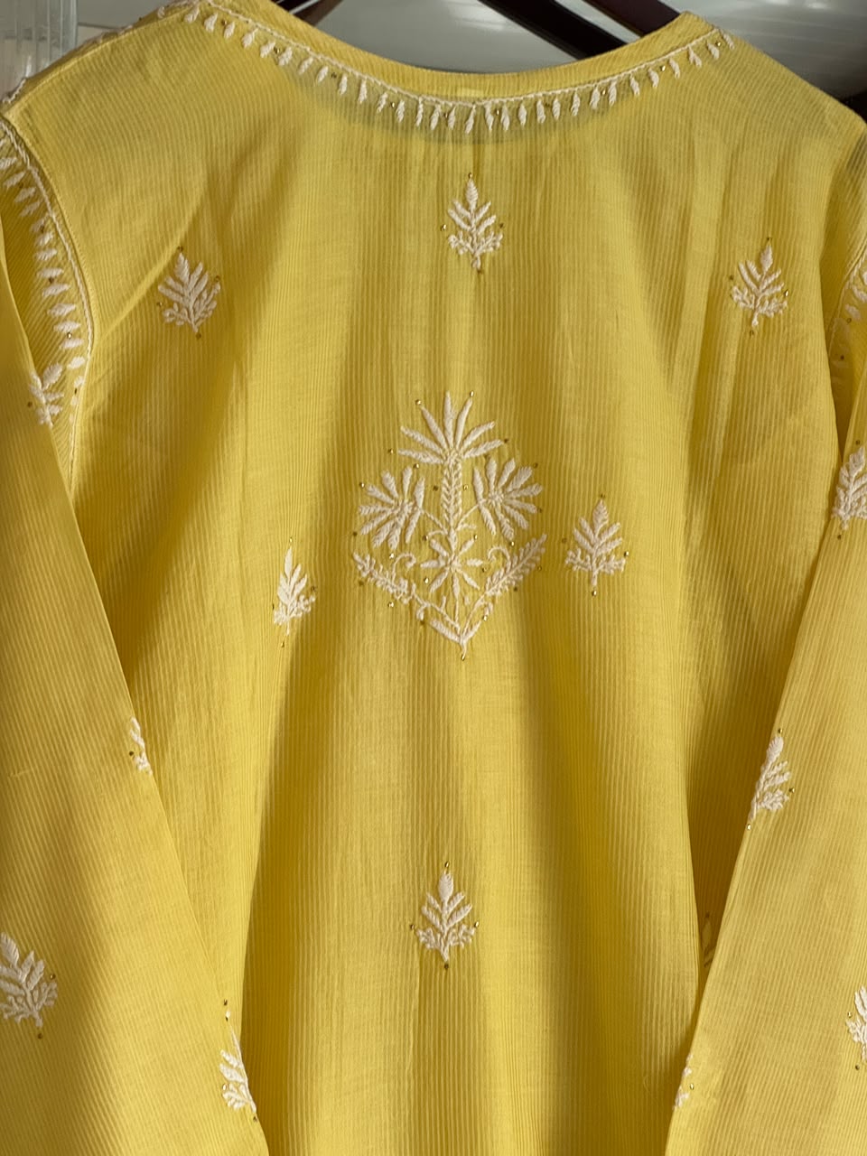 Yellow Floral Maheshwari Chikankari Ready To Wear Straight Kurta With Slip