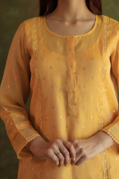 Yellow Jamdani X Chikankari Ready To Wear Kurta Dupatta Set