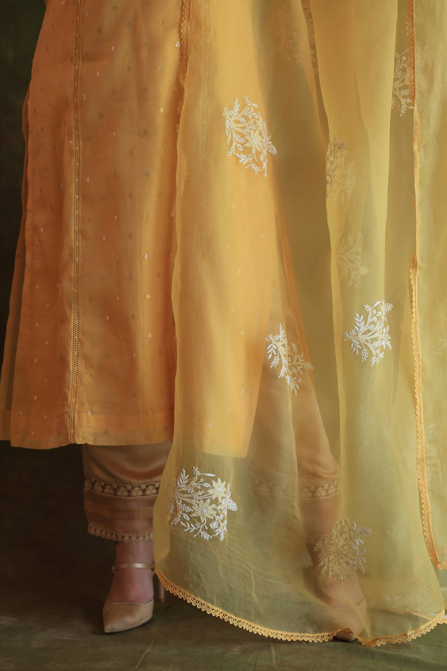 Yellow Jamdani X Chikankari Ready To Wear Kurta Dupatta Set