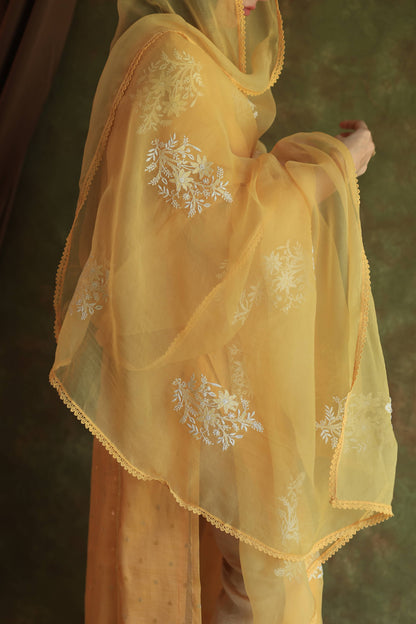 Yellow Jamdani X Chikankari Ready To Wear Kurta Dupatta Set