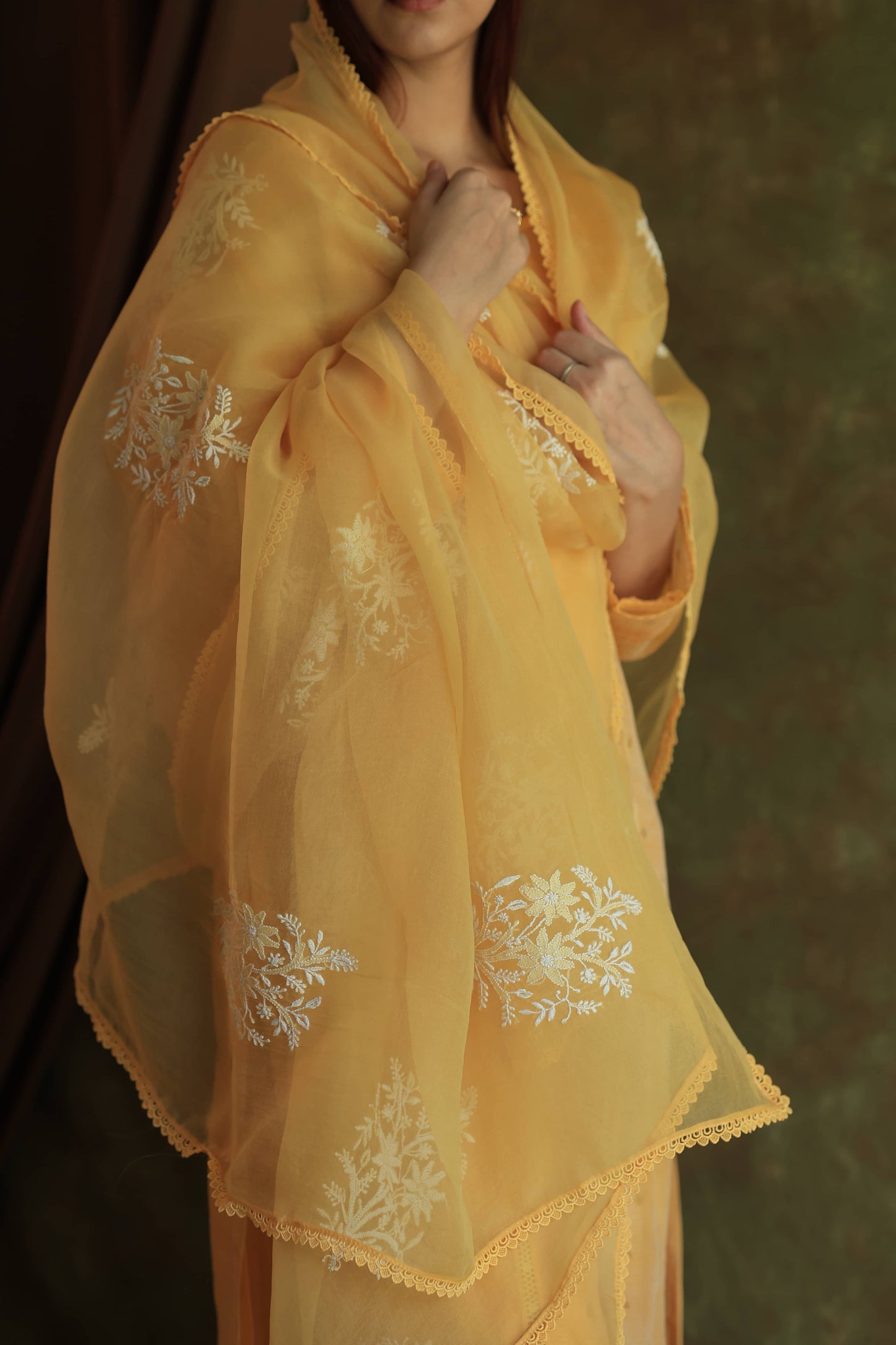 Yellow Jamdani X Chikankari Ready To Wear Kurta Dupatta Set
