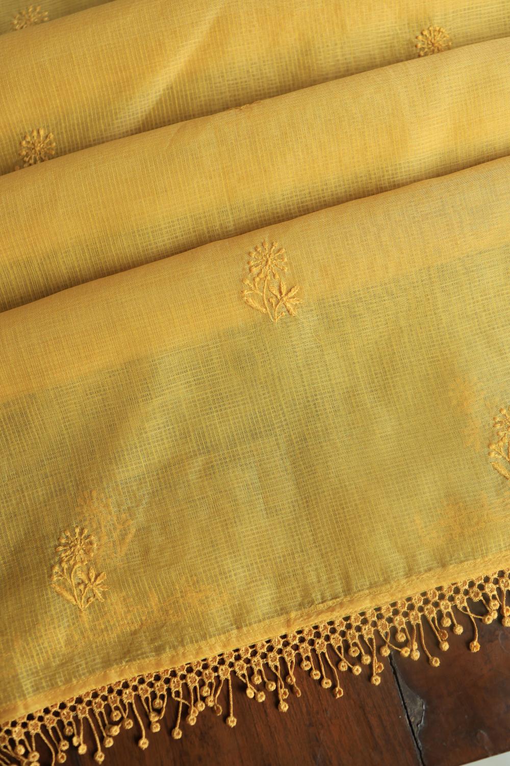Yellow Kota Chikankari Unstitched Fabric
